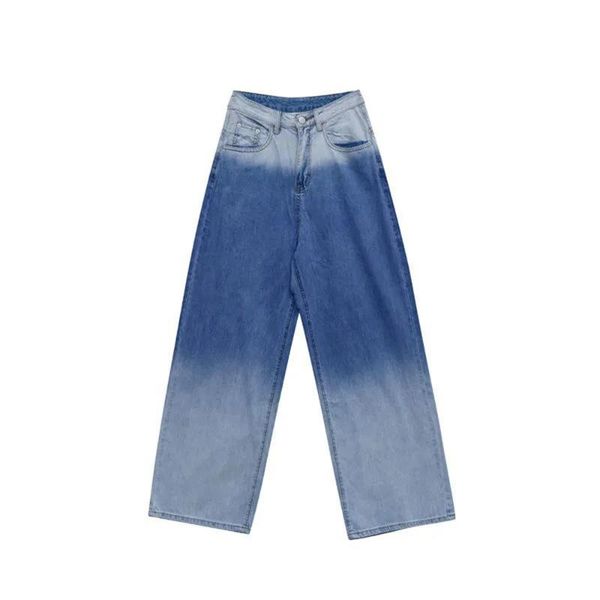 

women's jeans funny pants female gradient color boyfriend fashion summer high waist mom harajuku cool stright trousers, Blue