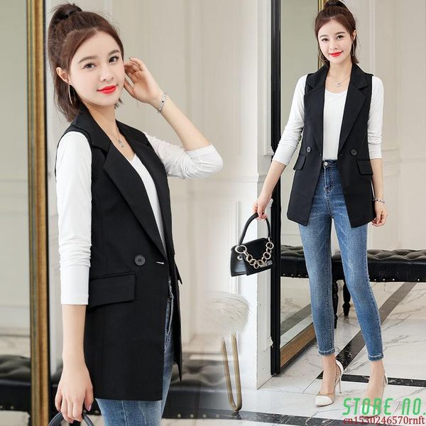 

women's vests blazer spring autumn 2021 casual suit jacket vintage sleeveless jackets ladies vest coat female, Black;white