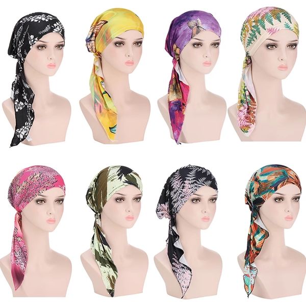 

baotou cap flower inner hijab turban hat ready to wear islamic floral hat wrapped under the hijab printed muslim chemo beanie, Blue;gray