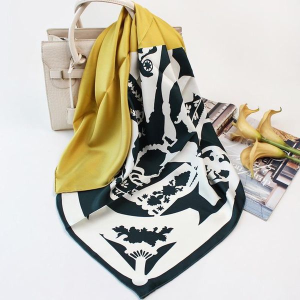 

scarves 100% twill silk scarf women elegant vintage print shawl hijab office head neck kerchief bandana square turban 35"*35", Blue;gray