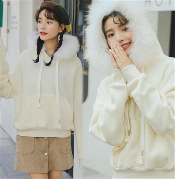 

women's hoodies & sweatshirts winter korean ulzzang long-sleeved solid warm pullovers women kawaii sweatshirt ladies oversized tracksui, Black