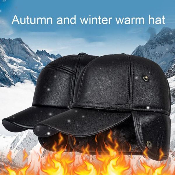 

berets men baseball cap pu leather plush warm winter outdoor sports earflap hunting hat windproof bomber hats snow caps, Blue;gray