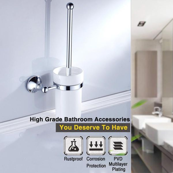 

chrome-plated bathroom hardware set brass toilet brush holder towel rack shower soap tray wall-mounted hook hair dryer bath accessory