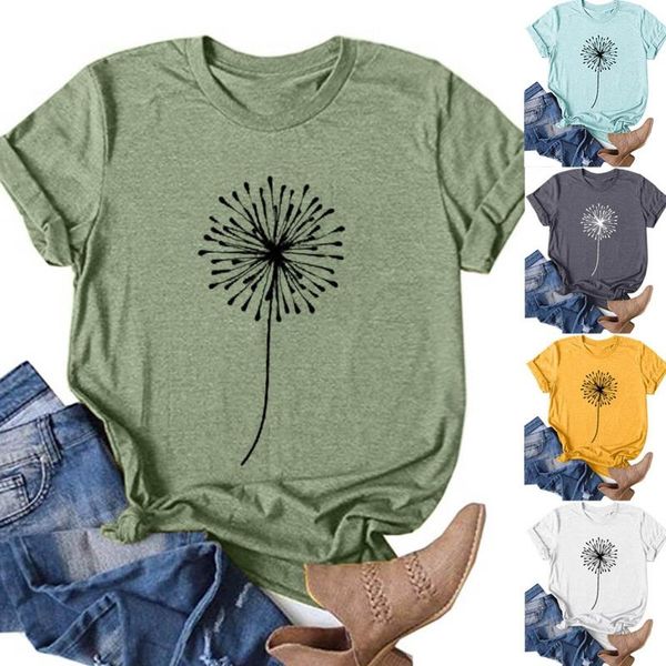 

women's t-shirt feitong tshirt summer casual dandelion t shirts vintage funny short sleeve round neck graphic tees, White