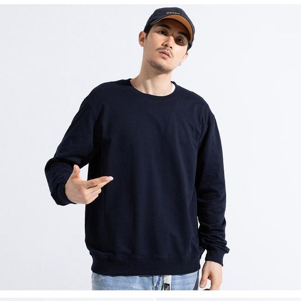 

men's hoodies & sweatshirts wholesale plus size 4xl men fashion loose plain cotton crewneck long sleeve sweatshirt, Black