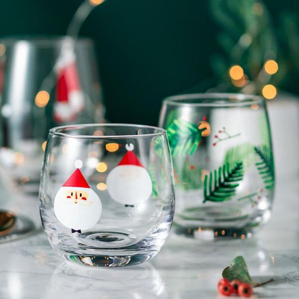 

christmas creative breakfast glass mug transparent high capacity juice cocktail cup cute home container gift mm60blb wine glasses