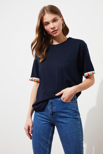 

trendyol tassel detail boyfriend knitted t-shirt twoss21ts0665 women's, White
