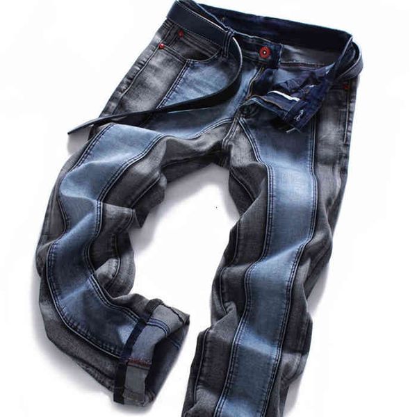 

men's jeans mens retro blue black stitching colorblock stretch fashion casual straight denim trousers wbuc