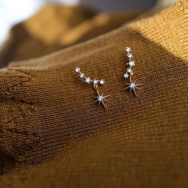 

romantic star-moon temperament japan and south korea simple long earrings wild jewelry stud, Golden;silver
