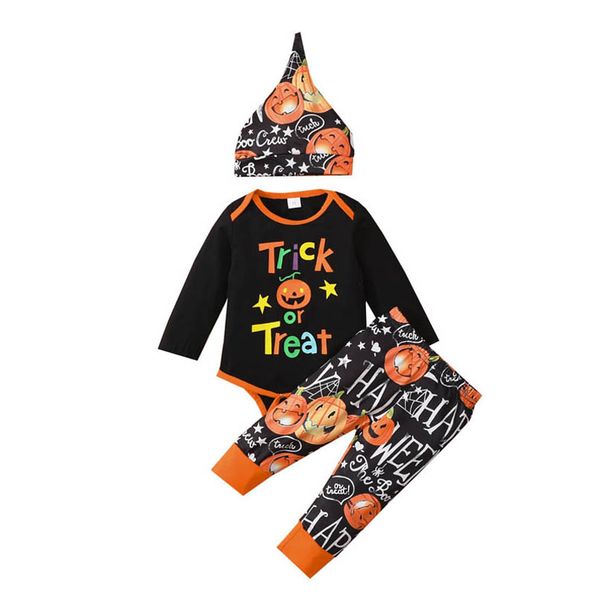 

infant clothing sets boys suits toddler wear kids clothes halloween pumpkin print spring autumn long sleeve romper pp pants hats 3pcs b7777, White