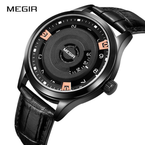 

wristwatches megir fashion men watch unique creative waterproof leather band quartz wrist watches relogio masculino reloj hombre, Slivery;brown