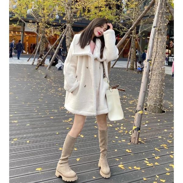 

women's wool & blends winter thickening white lambs long teddy bear imitation fur coat sheep shorn female, Black