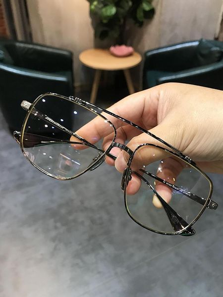 

fashion sunglasses frames jiandan classic metal round frame for men and women double bridge big size eyewear anti blue light myopia lens, Black