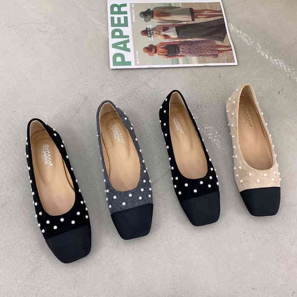 

dress shoes 2021 spring fashion round toe women flat ballet shallow slip on loafers casual string bead ballerina zapatos de muje 6, Black