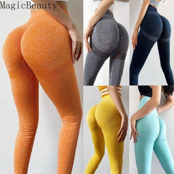 

solid women elastic high waist seamless legging hip lift fitness gym tights sport pants women's leggings, Black
