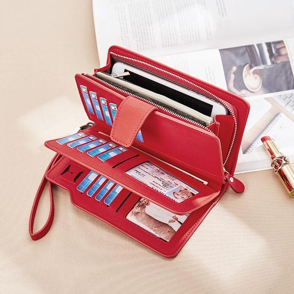 

wallets wallet female leather leisure purse 3fold women long coin many card slot carteira feminina, Red;black