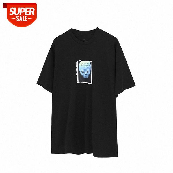 

american high street retro print t-shirt loose alien torn short-sleeved tee men and women #gl09, White;black