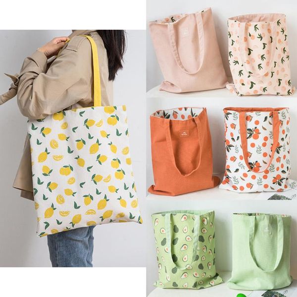 

storage bags 12pcs/lot women fruit shopping shopper tote shoulder bag beach satchel handbag travel print linen grocery