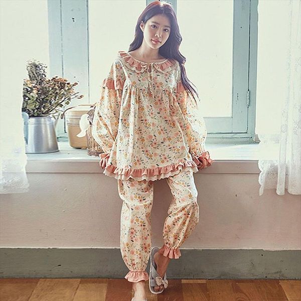 

cute floral lace pajama womens sleepwears sets.vintage girls long sleeve princess pyjamas set.flowers sleep loungewear nightclothes, Black;red