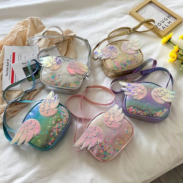 

teenage girls handbags kids bags girl children accessories sequined childrens shoulder fashion cute wings messenger bag purses sequin b7204, Black