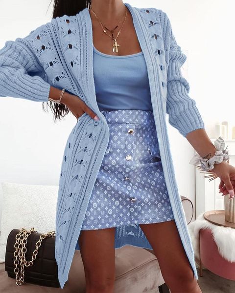 

women's knits & tees knitted sweater women autumn cardigan fashion hollow out street wear streetwear casual open stitch long sleeve fem, White