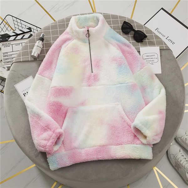 

women's hoodies & sweatshirts casual furry tie dye plus size hoodie women plush long sleeve fashion fleece loose pullover autumn winter, Black
