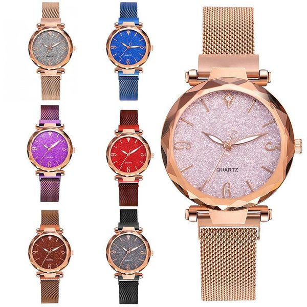 

starry sky watch magnetic watches women lady wrist mesh female clock rose gold relogio feminino wristwatches, Slivery;brown