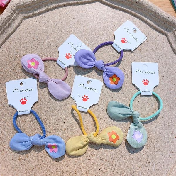 

hair accessories korea cute flowers fabric bow rubber band rope fashion children's ponytail headdress sweet girl kids, Slivery;white