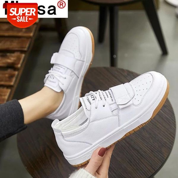 

2021 new spring women casual shoes fashion leather comfortable sneakers low-heeled non-slip velcro white vulcanized #tb7u