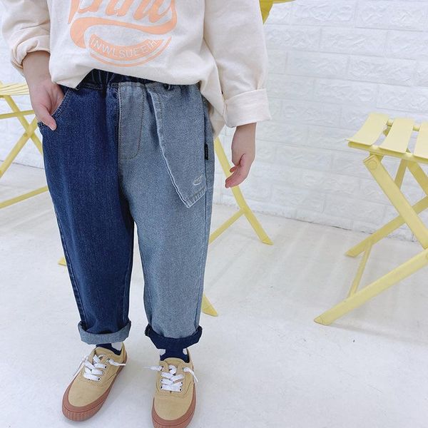 

jeans 2021 spring autumn boys korean fashion stitching denim pants for boy 1 2 3 4 5 6 7 years baby kids trousers toddler, Blue