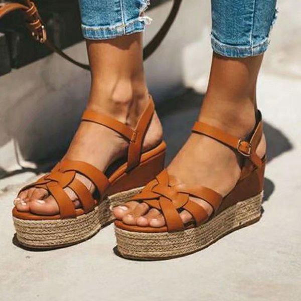 

women vintage sandals 2021 summer bohemian beach high heel casual ladies shoes platform plus size35-43, Black
