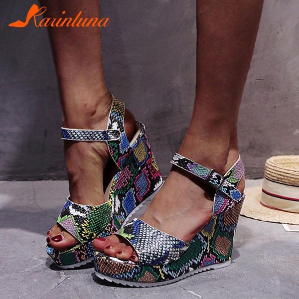 

karin 2021 big size 41 dropship shoes woman sandals female platform wedge high heels buckle strap summer, Black