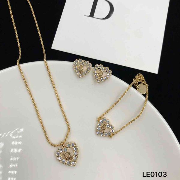 

luxury designer fashion necklace d family earrings pendant diamond inlaid love letter high version dijia bracelet brass material, Red;brown