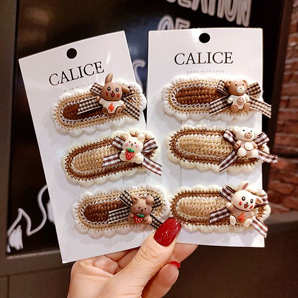 

women girls cute cartoon wool knitting bear hairpins sweet side hairclips barrettes hairs decorate fashion hair accessories, Slivery;white