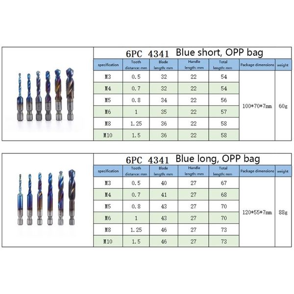 

hand tools qxna 6pcs/set drill tap bits set hss combination & bit screw tapping tool m3 m4 m5 m6 m8 m10