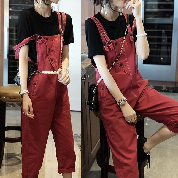 

women's jumpsuits & rompers suspended pants for women 2021 spring and fall short korean style drops overalls in anti-aging fashion slim, Black;white