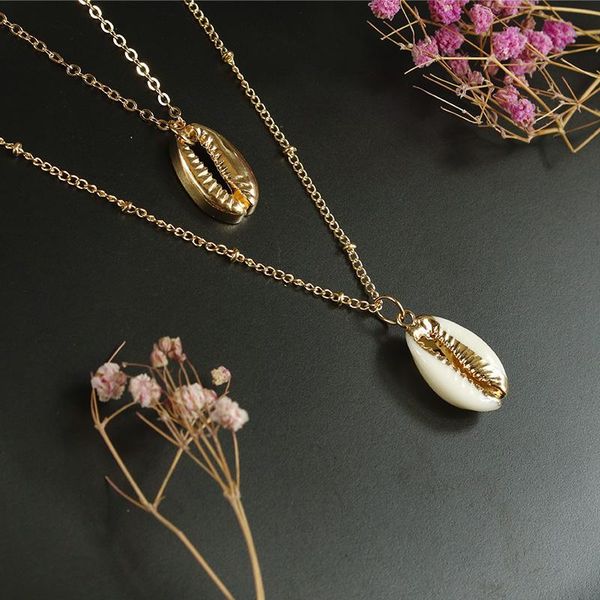 

pendant necklaces beach shell double necklace stainless steel men's and women's bohemian wind costume decoration jewelry gift, Silver