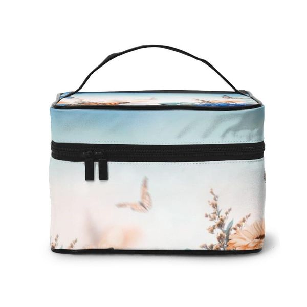 

women's travel organization beauty cosmetic make up storage lady wash bags hydrangeas daisies yellow blue handbag pouch & cases