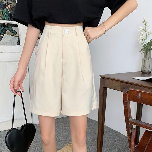 

women's shorts hzirip summer chic fashion korean high waist loose slimming ladies 2021 solid color all-match straight casual female, White;black