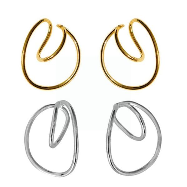 

hoop & huggie retro geometric ear clips luxury jewelry hooping cuff irregular curve clip earrings for women earcuffs no piercing i4s2, Golden;silver
