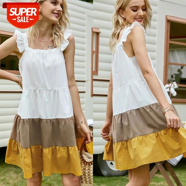 

women's fashion casual ruffle sleeve off shoulder dress solid color square collar ladies beach loose sundress #mk2c, White;black