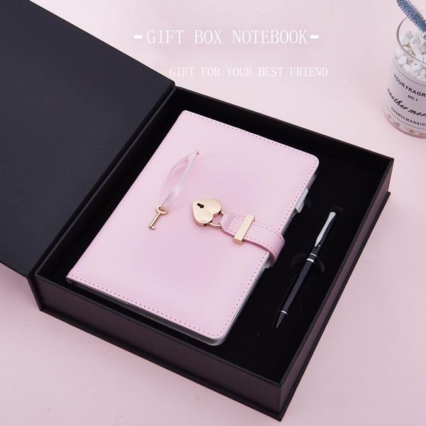 

girl powder fashion simple pure color heart lock calendar notebook essential gift stationery for friends and lovers notepads, Purple;pink