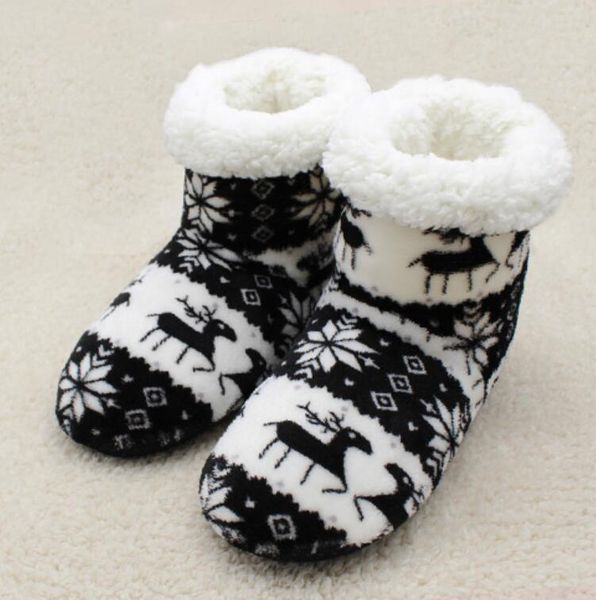 

slippers women winter shoes home girls christmas indoor warm contton slipper plush pantufa soft 6 colors boot, Black