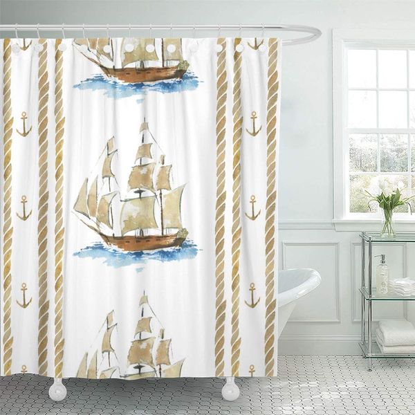 

shower curtain nautical pirate watercolor pattern ship anchor and rope boat shower curtains sets with 12 hooks 72 x 78 inches