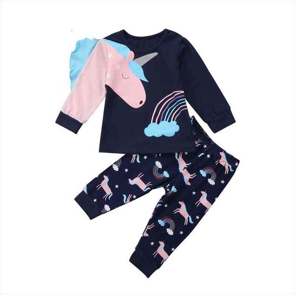 

kids baby girl unicorn t shirt unime pants outfits pajamas homewear sleepwear 1 6y, White