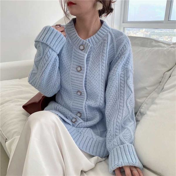 

women's knits & tees colorfaith 2021 sweaters winter spring solid fashionable buttons oversize elegant short cardigans knitwear swc1252, White