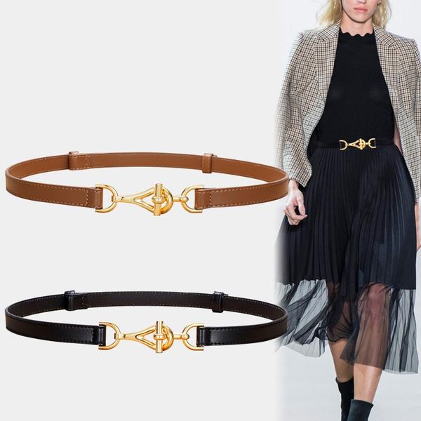 

belts cow leather gold buckle waist belt strap women skirt fashion cowskin waistbands for dress adjust design cummerbunds party girl, Black;brown