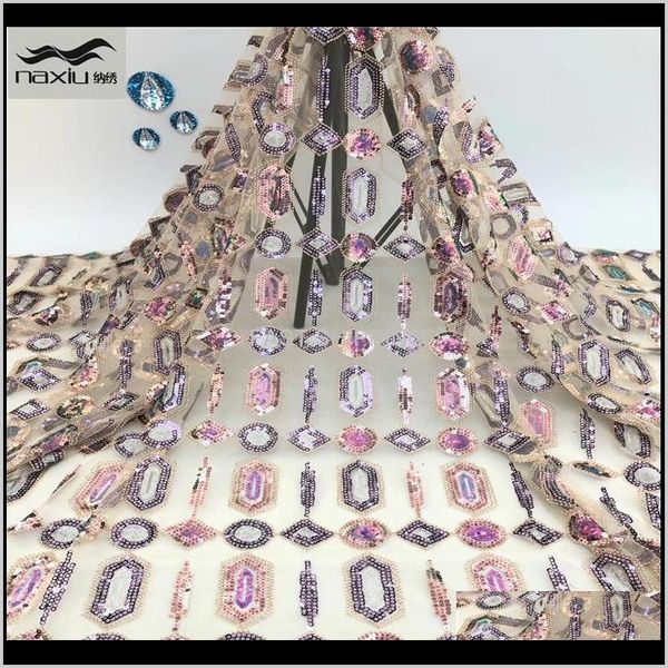 Abbigliamento Abbigliamento Tessuto africano Paillettes di alta qualità Pizzo netto francese Tulle Maglia Ultimi tessuti di colore rosa per la consegna di goccia di nozze 20