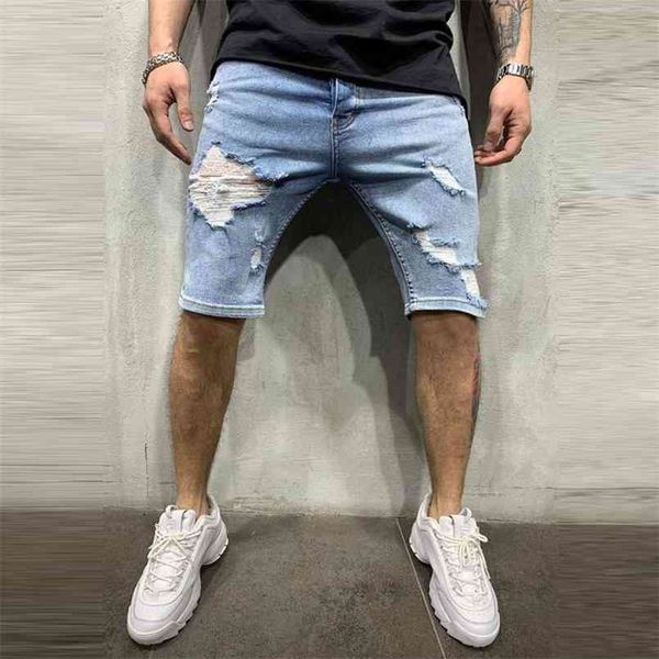 Coole kurze Jeans Street Herren Reißverschlusstasche Denim Hosen Baumwolle Multi-Pocket Shorts Ripped Fashion Pant Herren Kleidung 210716