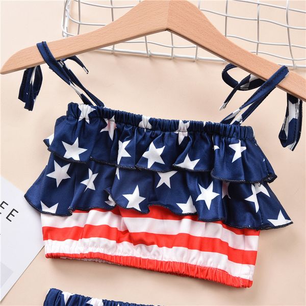 

star girls' split swimsuit baby three striped piece children's american flag bikini, White;black